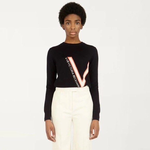 Victoria Victoria Beckham Navy Wool Logo Sweater Size S - Picture 1 of 9